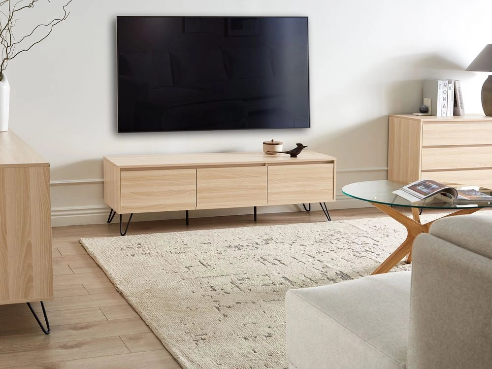Mobile TV in truciolato marrone chiaro 150 cm 3 ripiani Design minimalista Soggiorno
