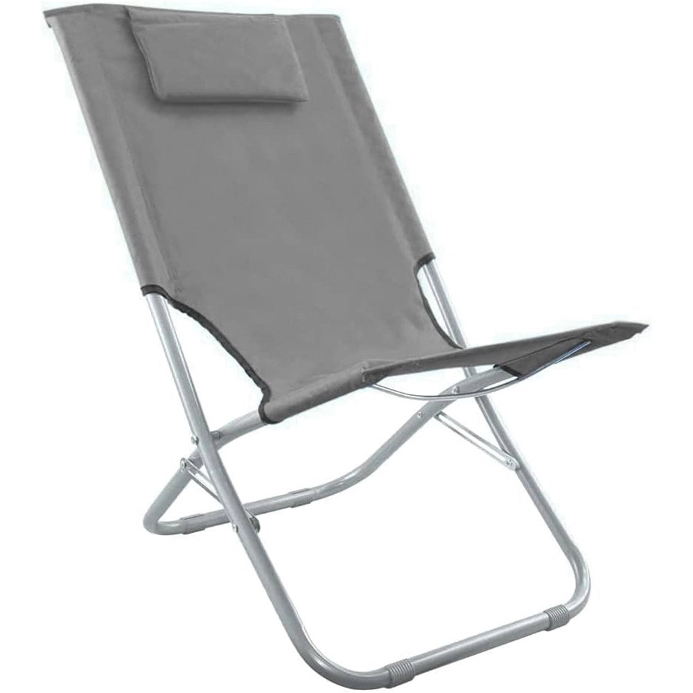 Trade Shop - Spiaggina Con Cuscino Per Testiera Grigio 57x47x95 Cm Pieghevole Portatile 281017 -