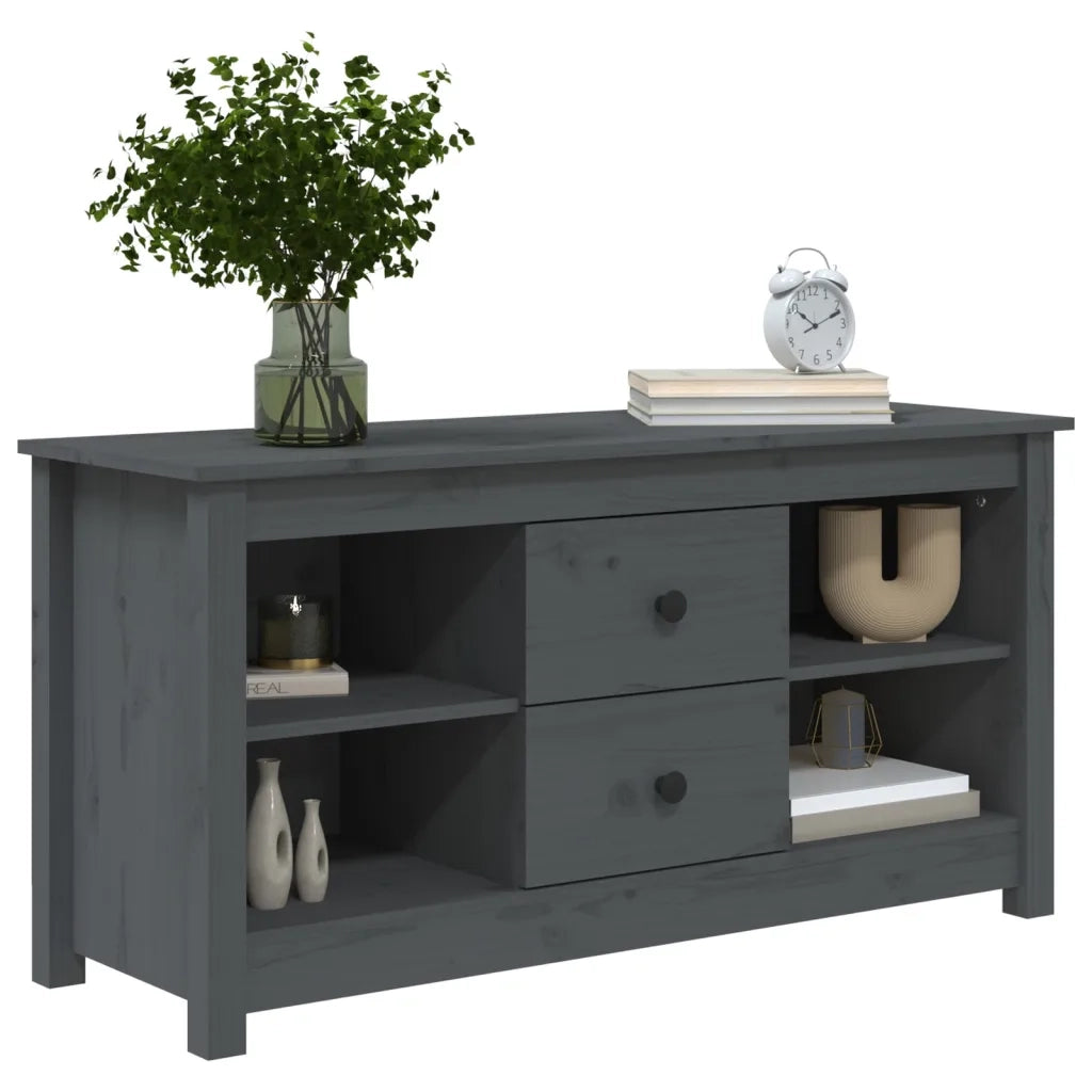 Mobile Porta TV Grigio 103x36,5x52 cm in Legno Massello di Pino 814571