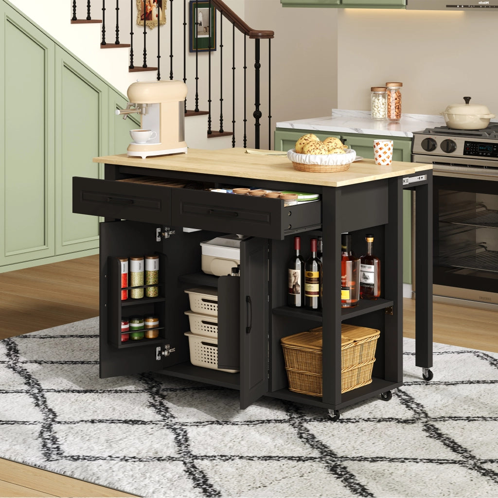 Isola Cucina Mobile Allungabile 120 cm ¨C MINIMAL ¨C con Cassetti, Ante e Prese Elettriche