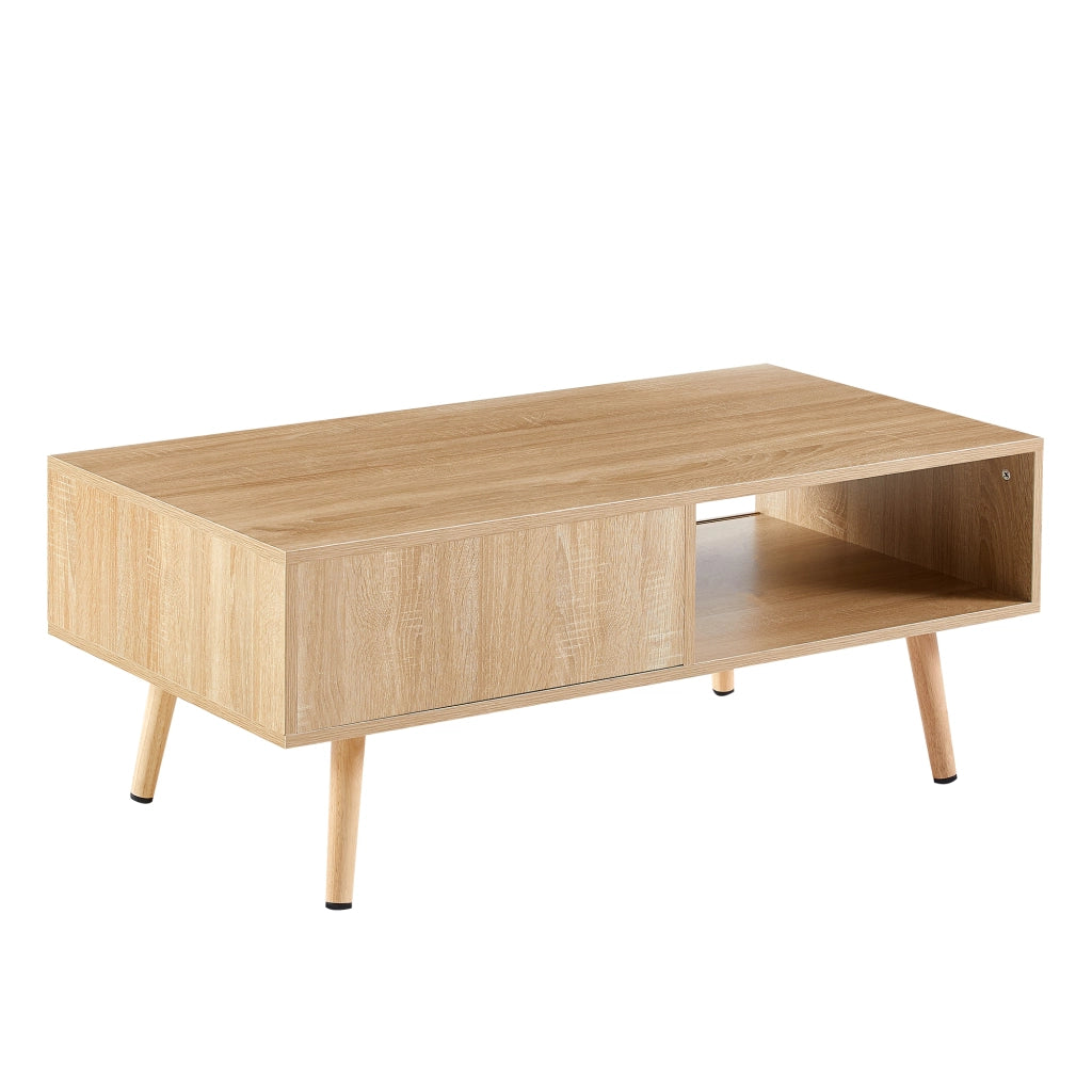 TAVOLINO DA SALOTTO 105x55x40 cm MDF Legno Naturale effetto rattan con anta scorrevole
