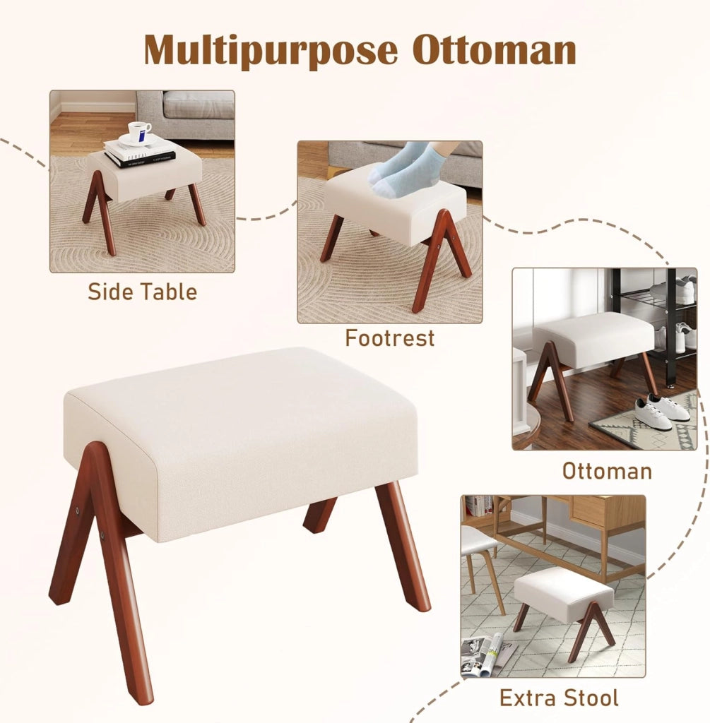 Poltrona a dondolo, Poggiapiedi, Sedia a dondolo, Braccioli confortevoli, Telaio in Legno di Eva, Schienale Curvo, Tasca Laterale Rimovibile, Sedia da Soggiorno, Carico 150 kg, Beige