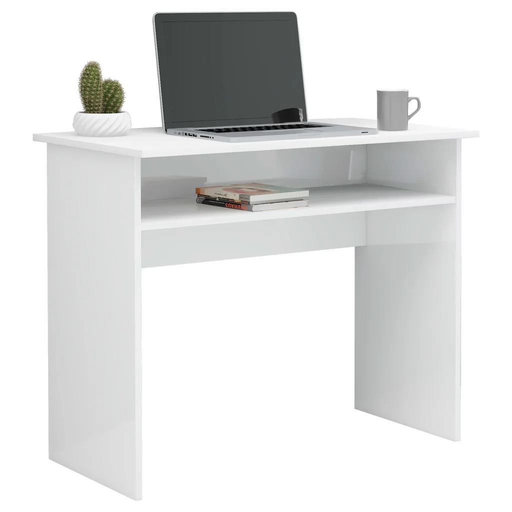 Scrivania-Scrivanie per ufficio e studio-Scrittoio Bianco Lucido 90x50x74 cm in Legno Multistrato