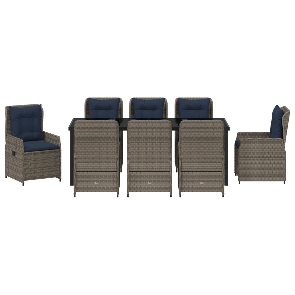 Set da Pranzo da Giardino 9 Pezzi Grigio Polyrattan