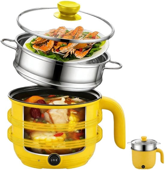 Pentola Elettrica Hot Pot 1,5L Portatile con Coperchio e 600W di Potenza