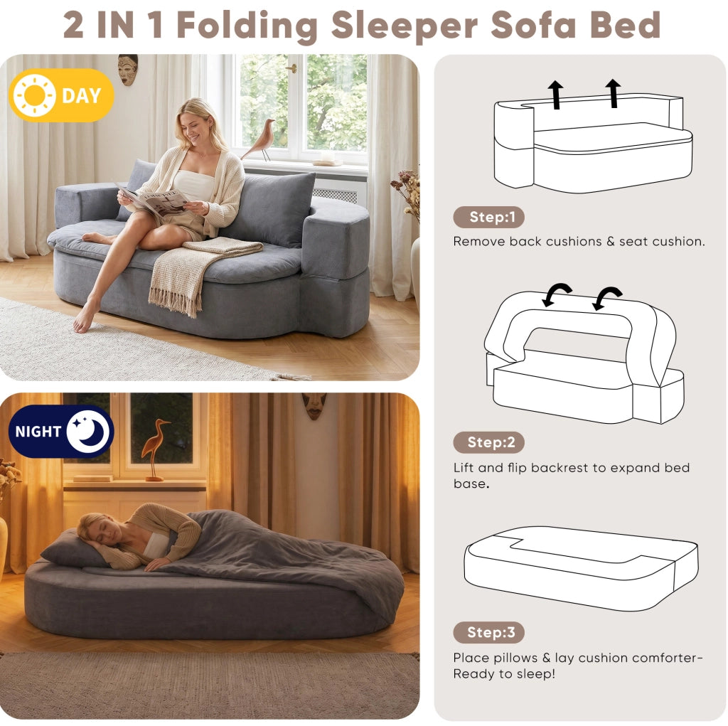 Divano letto pieghevole 3 in 1 in flanella grigio chiaro