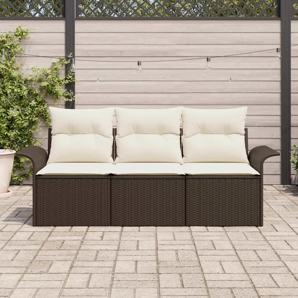 Set di divani con cuscino 3 pcs Marrone e Crema polyrattan 3345218