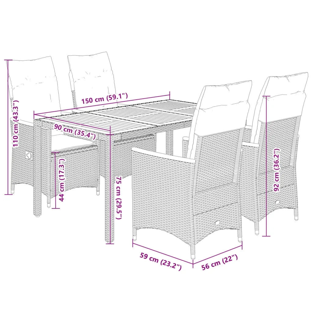 Set da Pranzo da Giardino 5 pz con Cuscini in Polyrattan Grigio 3276846
