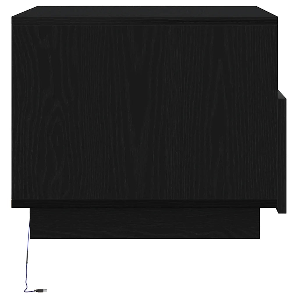 Tavolino da Soggiorno con Luci LED-Tavolino da Salotto-Tavolo Rovere Nero 50x49x40 cm