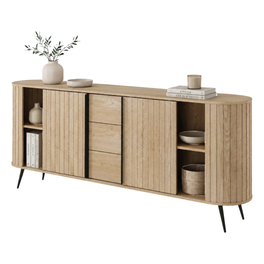 Madia Hanira, Credenza 3 Cassetti, 196x40x82h cm Marrone Rovere