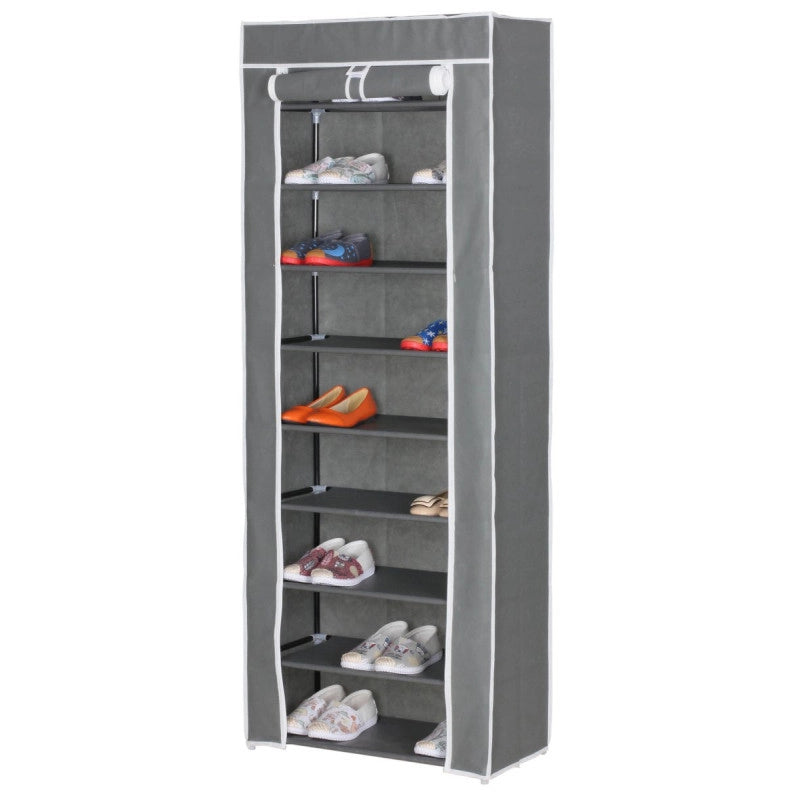 Set di 4 Scarpiere Armadio In Tnt 9 Ripiani Con Struttura Metallo 61x30x160cm Grigio