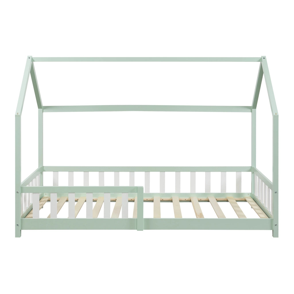 Letto Singolo Hesel per Cameretta a Forma di Casetta 90 x 200 cm Menta Verde [en.casa]