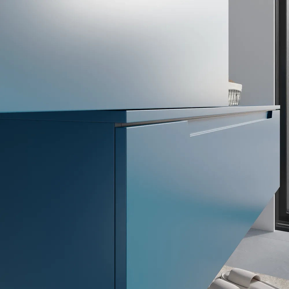 Mobile bagno sospeso modulare 100 cm dusk blue opaco due cassetti con lavabo | Bako