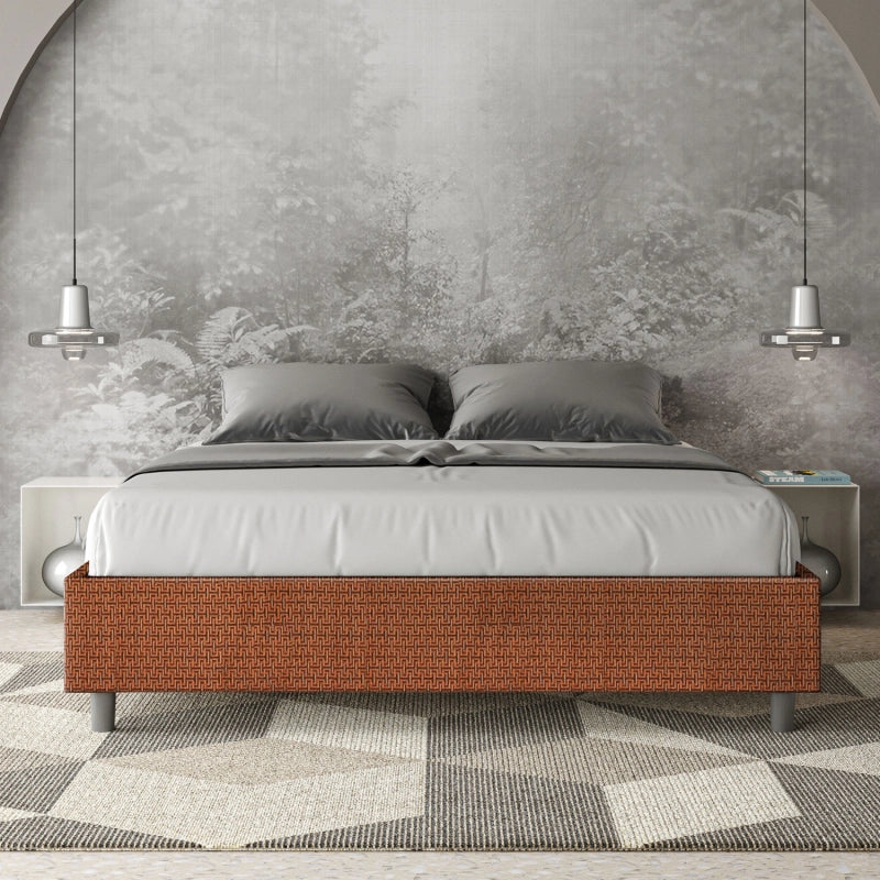 Letto Sommier imbottito Matrimoniale 160x210 cm tessuto Labirinto Azelia - Contenitore,Arancione