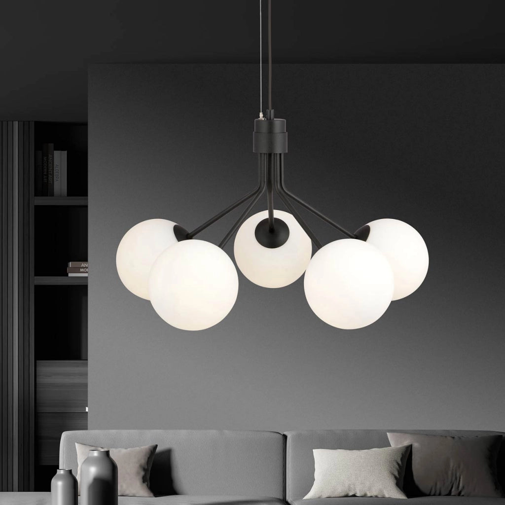 Lampadario Emibig Nova 5xE14 Nero/Opale dimmerabile