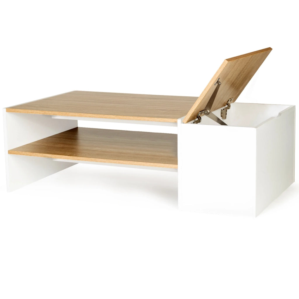 IDMarket - Tavolo basso da bar contemporaneo IZIA con contenitore bianchi e legno