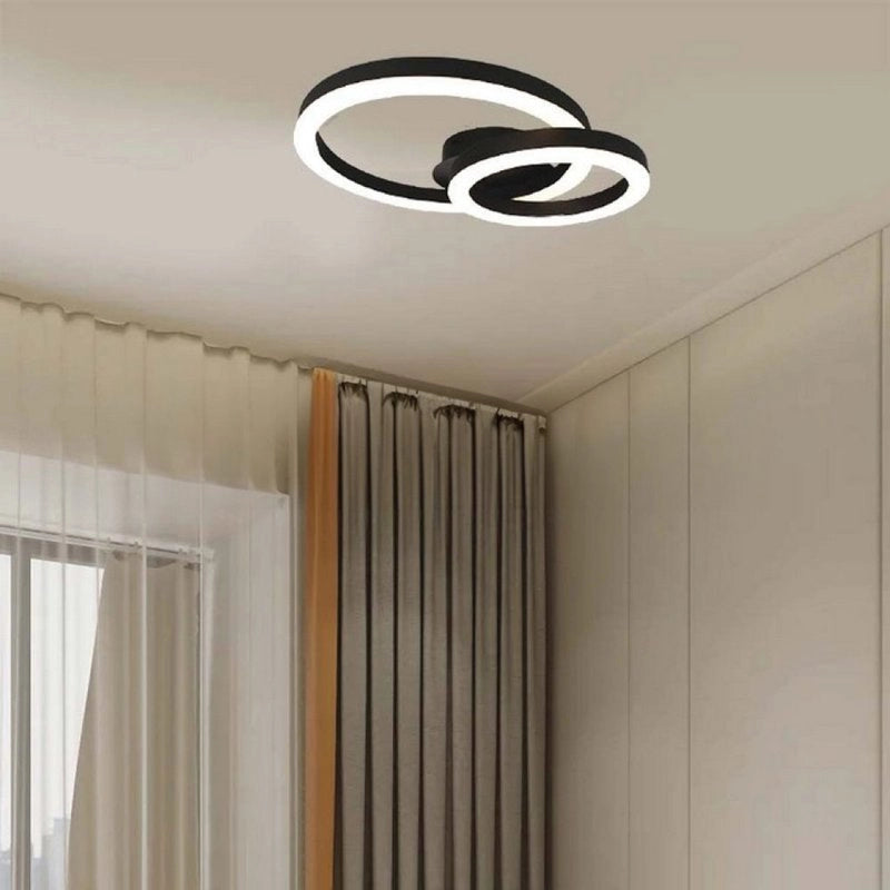 Plafoniera Lampadario LED 20W 2130LM Design Moderno a due Anelli 450X105mm Colore Nero 3000K SKU-7000