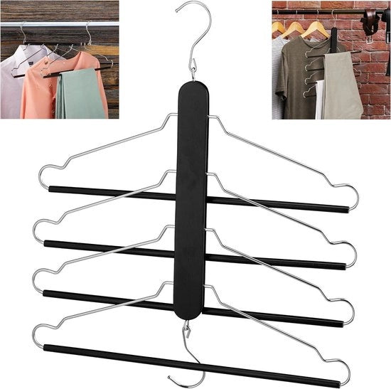 4 appigli per abiti con cinturino di stoffa - spazievend - legno metallo - nero
