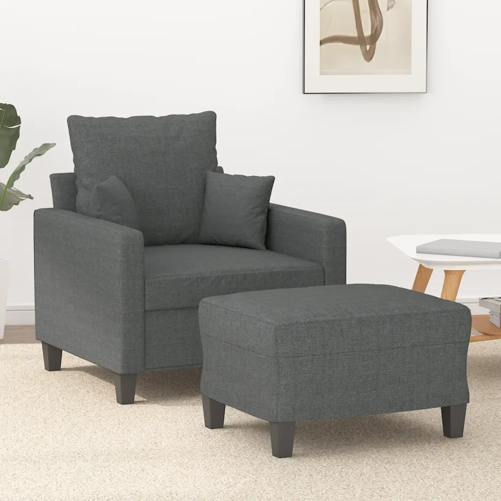 Divano Sedia-Poltrona con Poggiapiedi Grigio Scuro 60 cm in Tessuto 185182