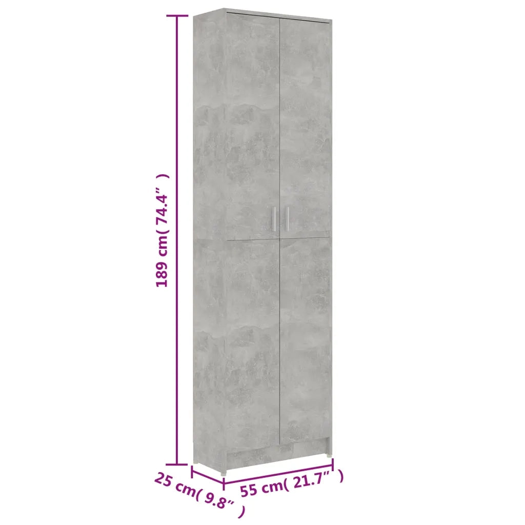 Armadio Corridoio Grigio Cemento 55x25x189 cm Legno Multistrato 802853