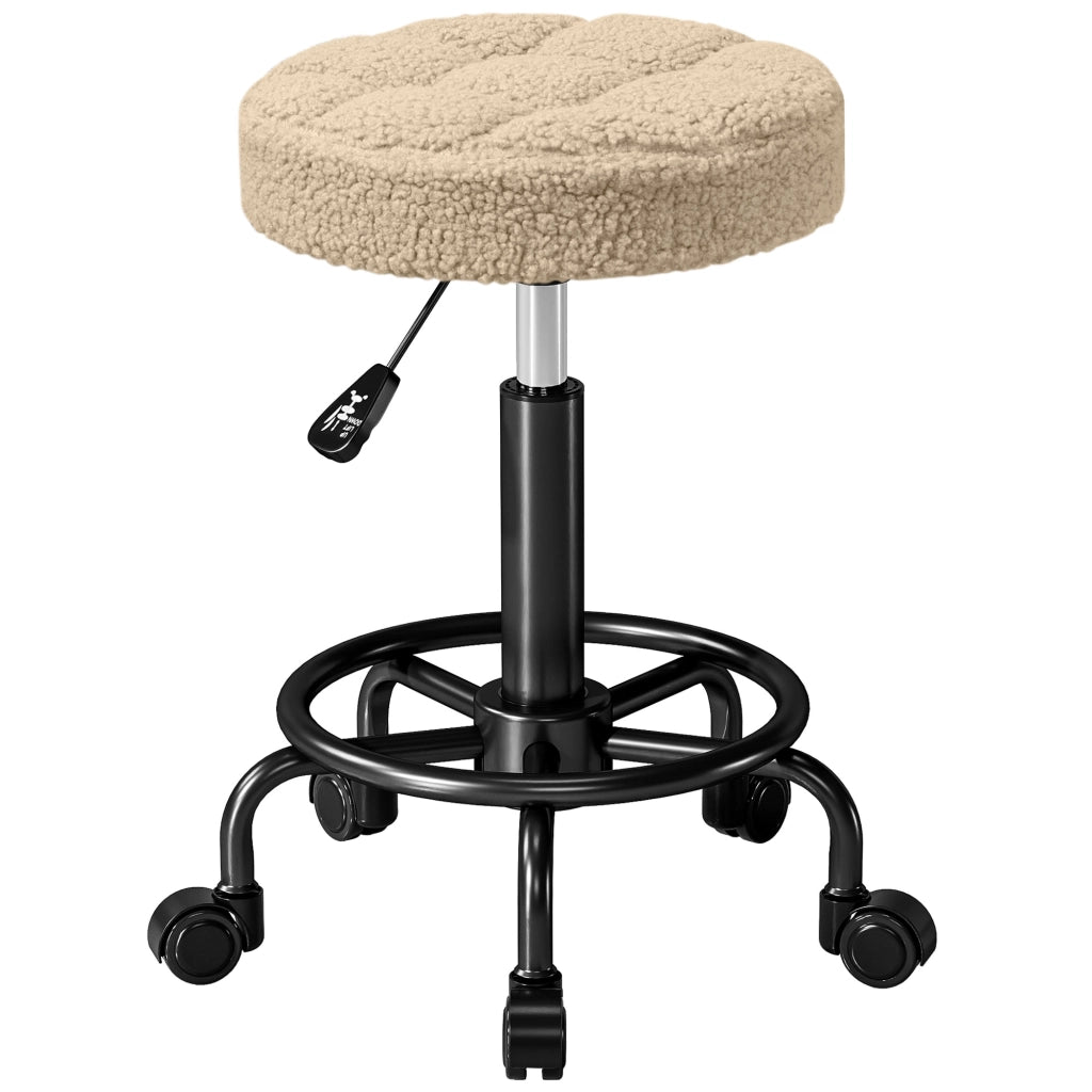 Sgabello girevole con ruote ¨C Xylo ¨C altezza regolabile 50-66 cm tessuto effetto pecora marrone