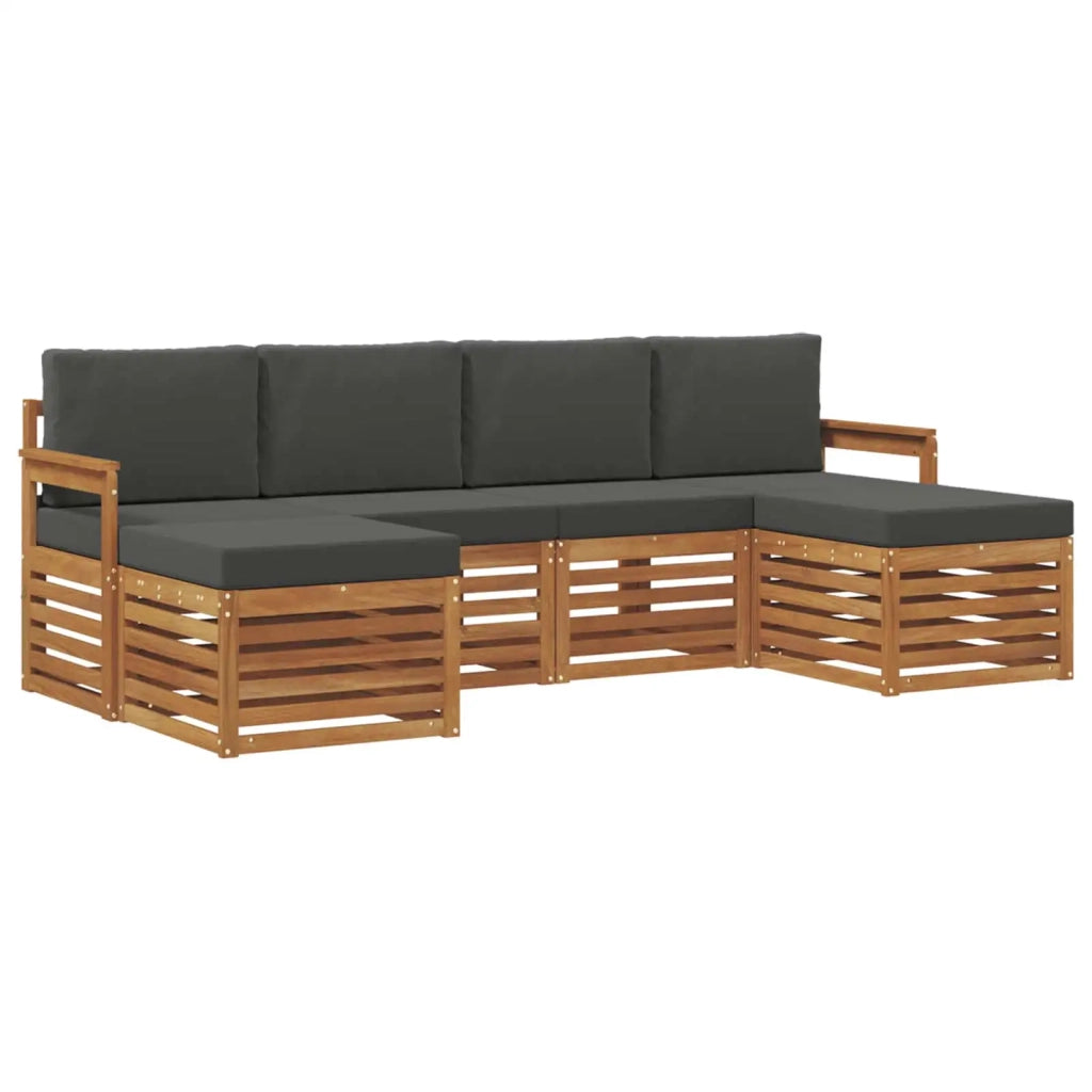 Set divani 6 pcs Naturale e Antracite Legno di Acacia Massello