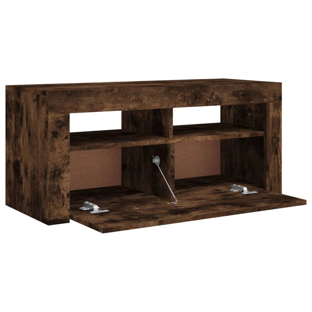 Mobile TV multimediale scaffale TV credenza mobile TV per sala da pranzo soggiorno camera da letto con luci a LED rovere affumicato 90 x 35 x 40 cm marrone 02_0026748