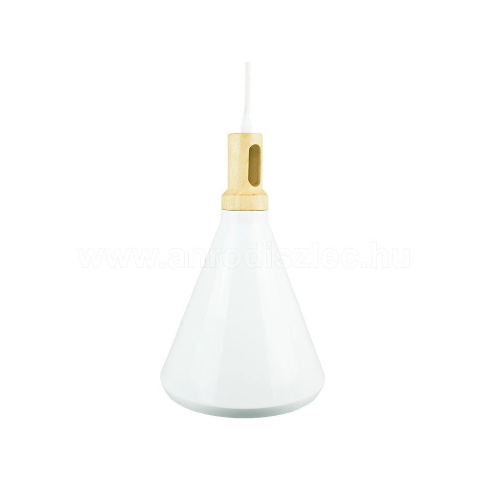 Trade Shop - Lampadario Pendente Lampada A Sospensione Parabola Bianca Base In Legno Vt-7525 -