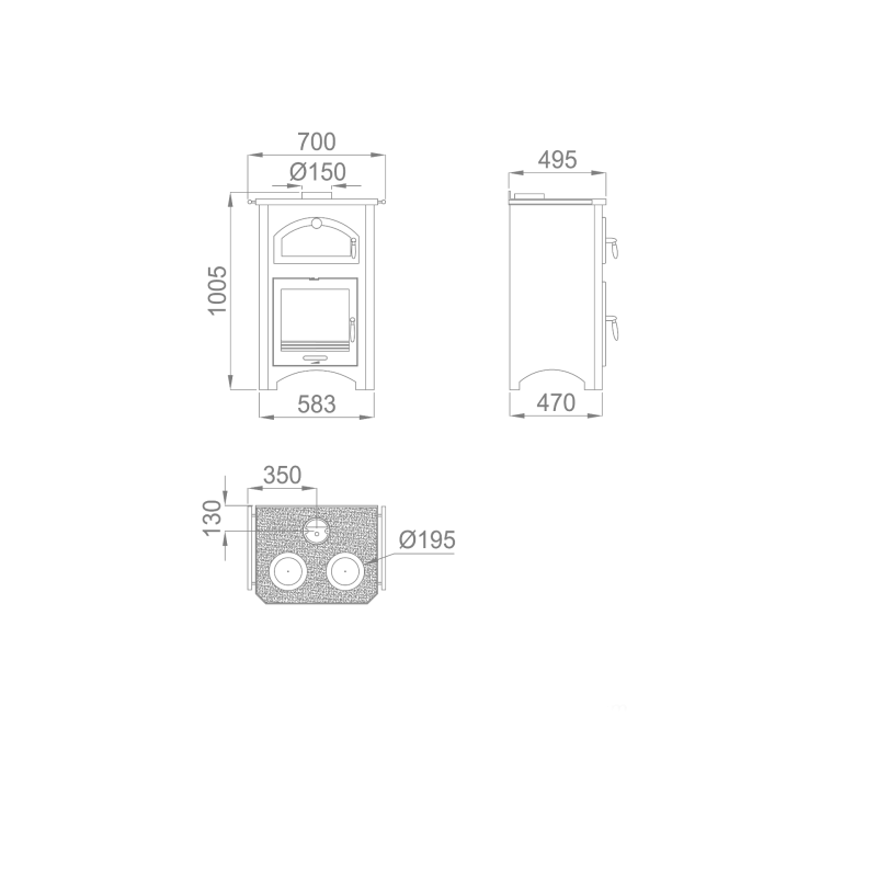 Cucina a Legna con Forno 700x470h1005 Monza 14 KW Bronpi
