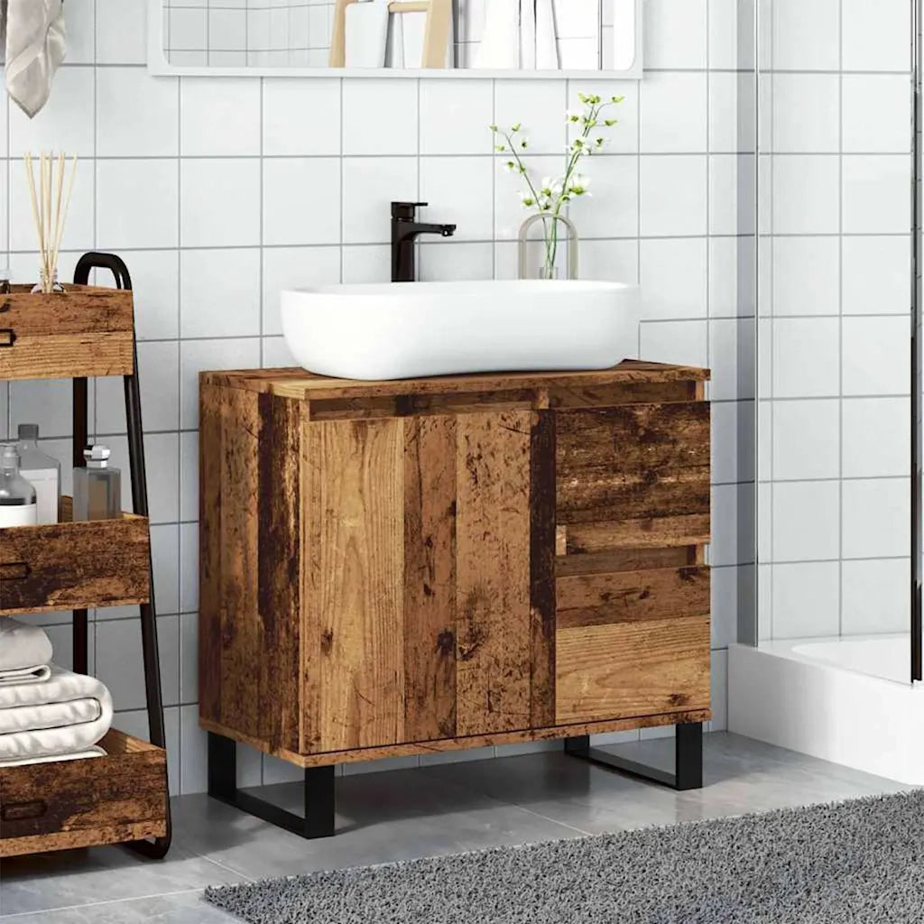 Armadietto da Bagno Legno Antico 65x33x60 cm in Truciolato