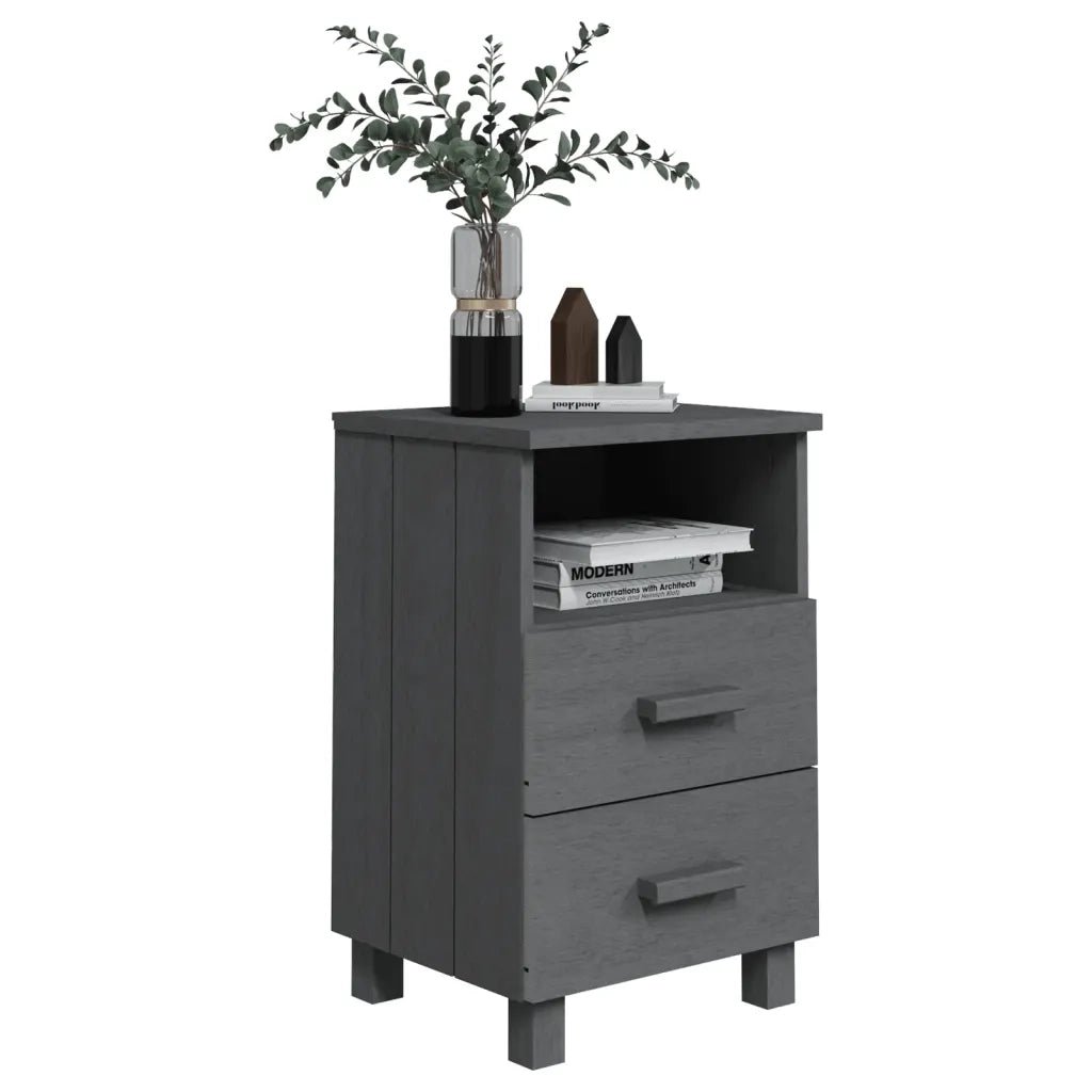 Comodino HAMAR Grigio Scuro 40x35x62 cm Legno Massello di Pino 340414