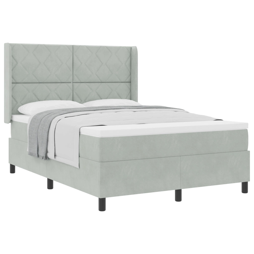 Letto Box Spring con Materasso Grigio Chiaro 140x200 cm Velluto