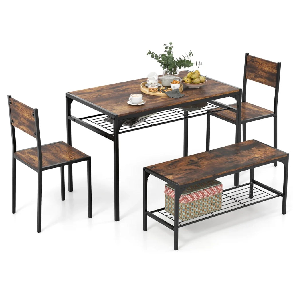 Set da pranzo composto da tavolo e sedie 4 pezzi 110 x 65 x 76 cm robusto con ripiano portaoggetti stile industriale metallo marrone rustico 20_0019321