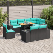 Set Divani da Giardino 9 pz con Cuscini Nero in Polyrattan 3327389