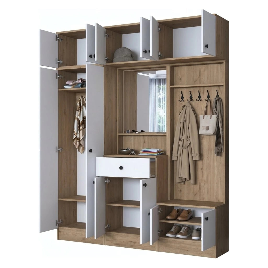 Torpenn, Mobile da Ingresso Specchio Incluso, 179x38x226h cm Bianco