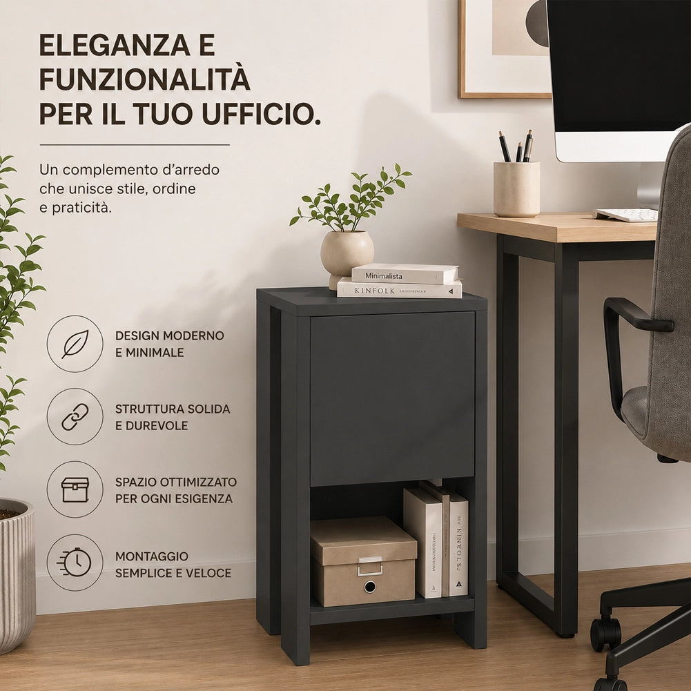 Comodino Mobiletto 2 Ripiani con Anta Ribalta Tavolino Design Moderno Antracite