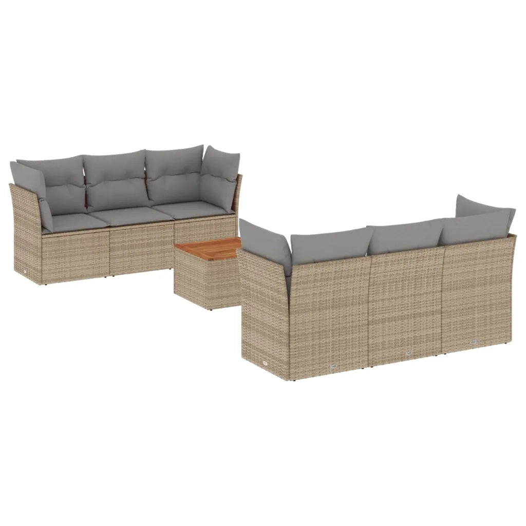 Set Divani da Giardino 7 pz con Cuscini Beige in Polyrattan