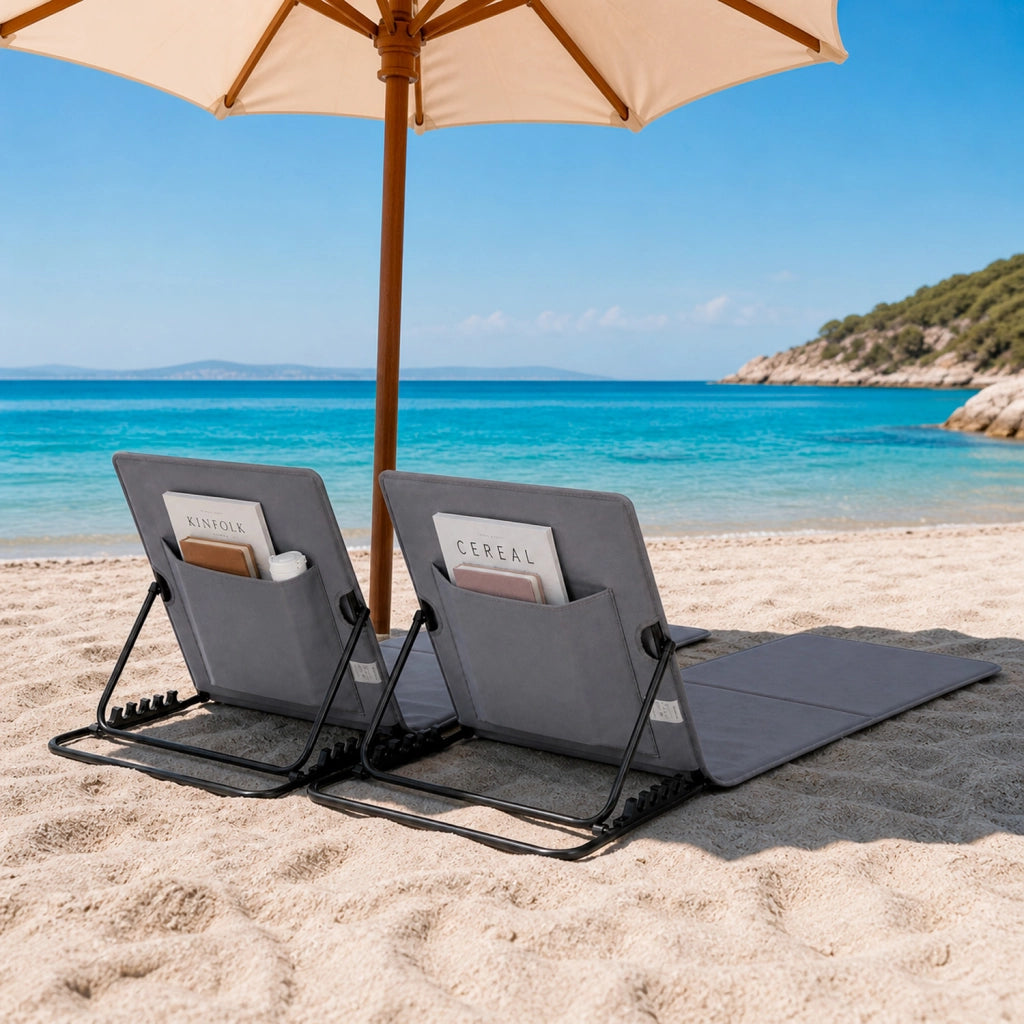 Set 2 Lettini Pieghevoli Da Giardino Con Schienale Reclinabile 4 Posizioni Tasca Portaoggetti Cuscino Poggiatesta Per Spiaggia Piscina 158 x 55 x 52 Cm Grigio