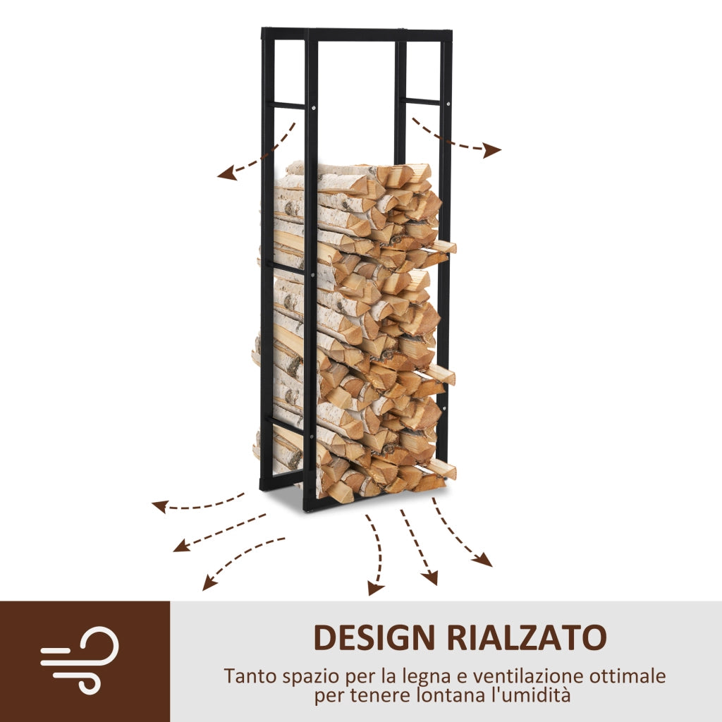 EasyComfort Porta Legna Verticale in Metallo Nero da Interni ed Esterni con Portata 100 kg max, 60x25x150 cm
