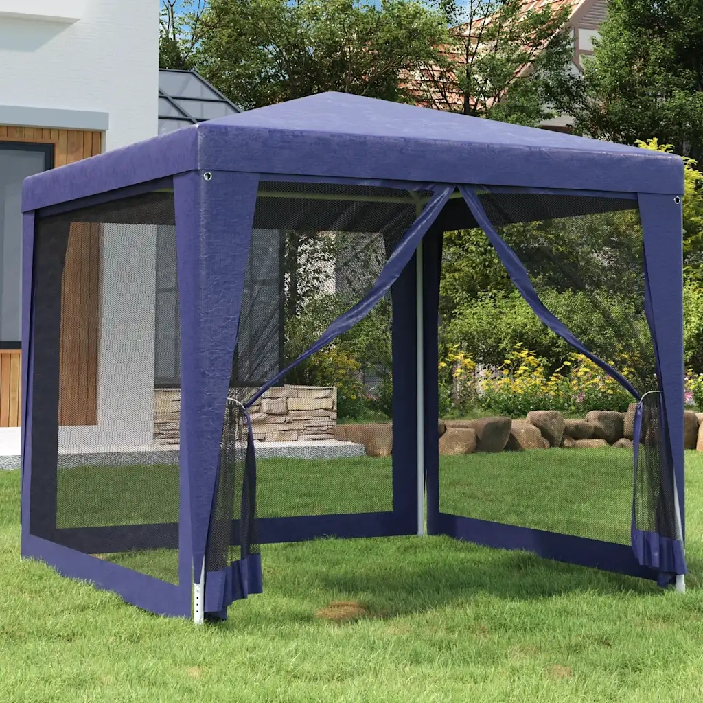 Tenda per Feste con 4 Pareti Laterali in Rete-Tenda Gazebo Blu 2,5x2,5m HDPE