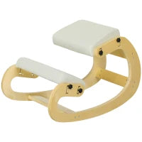 Sedia Inginocchiatoio Regolabile in 6 Posizioni, in Tessuto Effetto Lino e Legno di Betulla, 55x85x55 cm, Crema