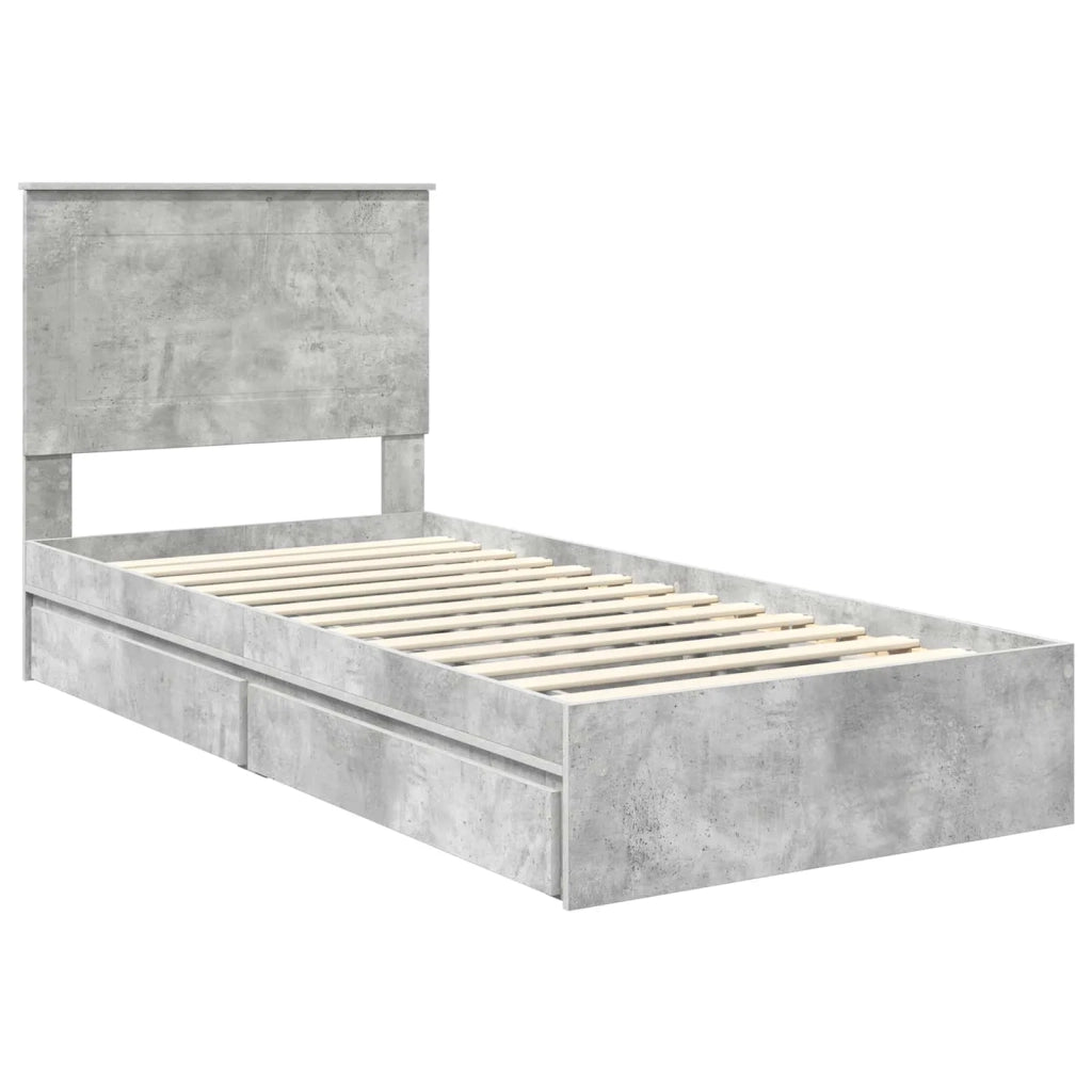Letto con Contenitore con testiera Grigio cemento 90 x 190 cm
