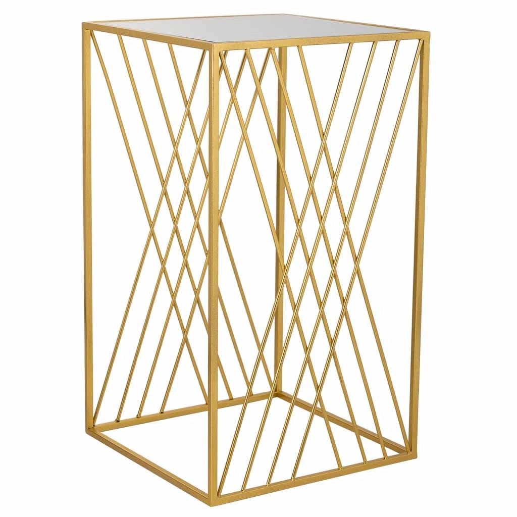 Tavolino angolare quadrato in metallo oro 40x40x70