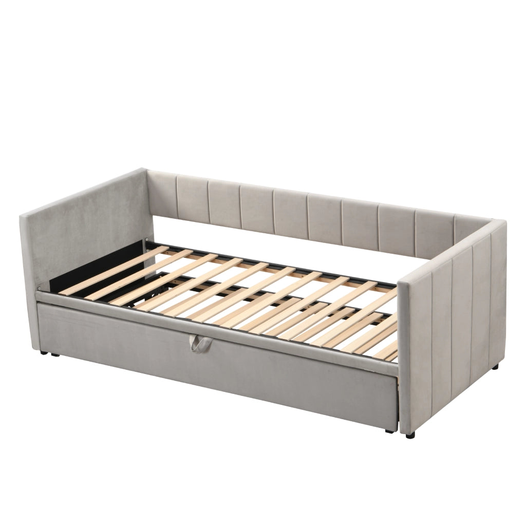 Letto estraibile imbottito 90 × 200 cm con secondo letto 180 × 200 cm, senza materasso, grigio