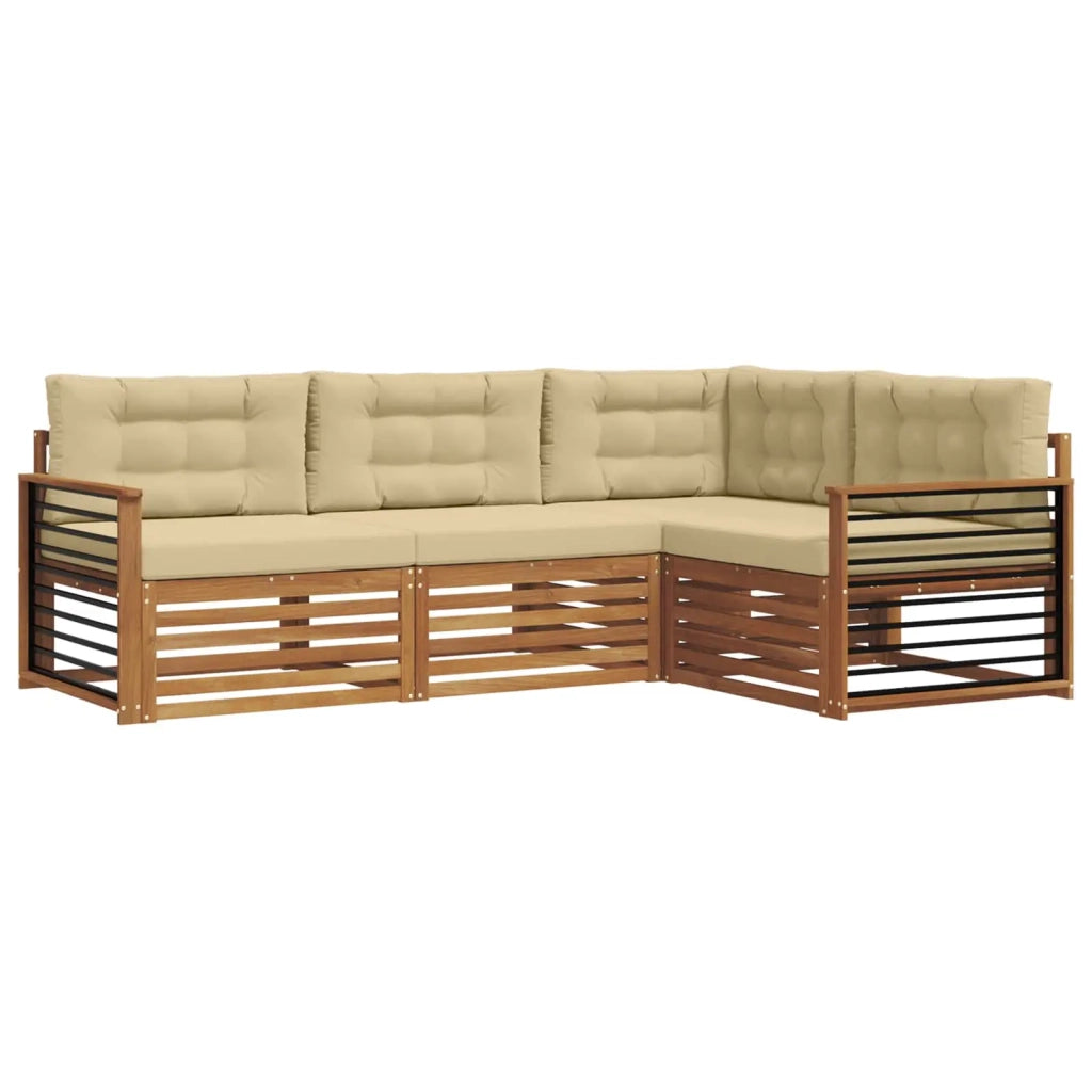 Set di divani da esterno con cuscino 4 pcs Naturale e Beige