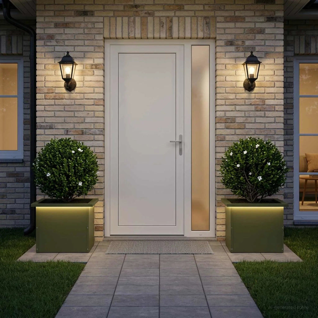 Fioriera da giardino con LED 2 pz Verde Oliva 30 x 40 x 30 cm 8008077