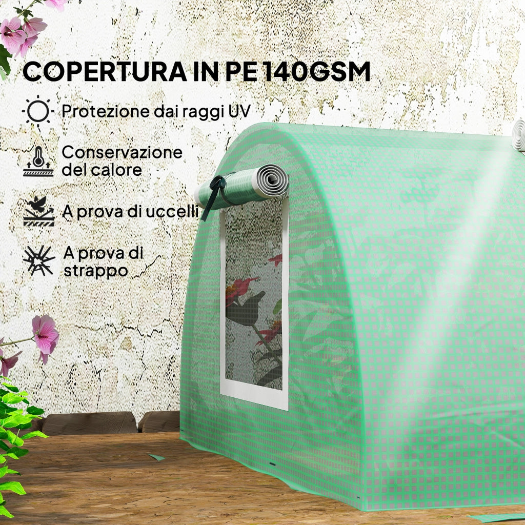 Serra da Giardino con Finestre ¨C zephmum ¨C Verde Acciaio 300x80x45 cm