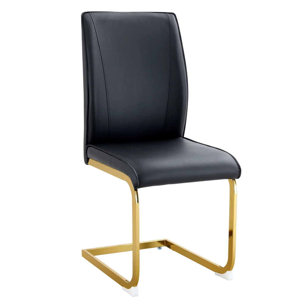 Sedia da pranzo con schienale ergonomico e gambe in metallo, in pelle PU, Nero e Oro