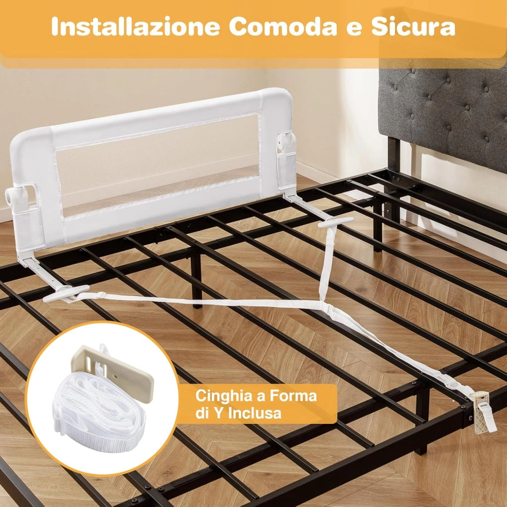 Sponda Letto per Bambini 105/120/150 cm, Barriera di Sicurezza per Neonati, Barriera Letto Pieghevole e Portatile, con Cinghia di Sicurezza (Bianco, 105 x 38 x 43 cm)