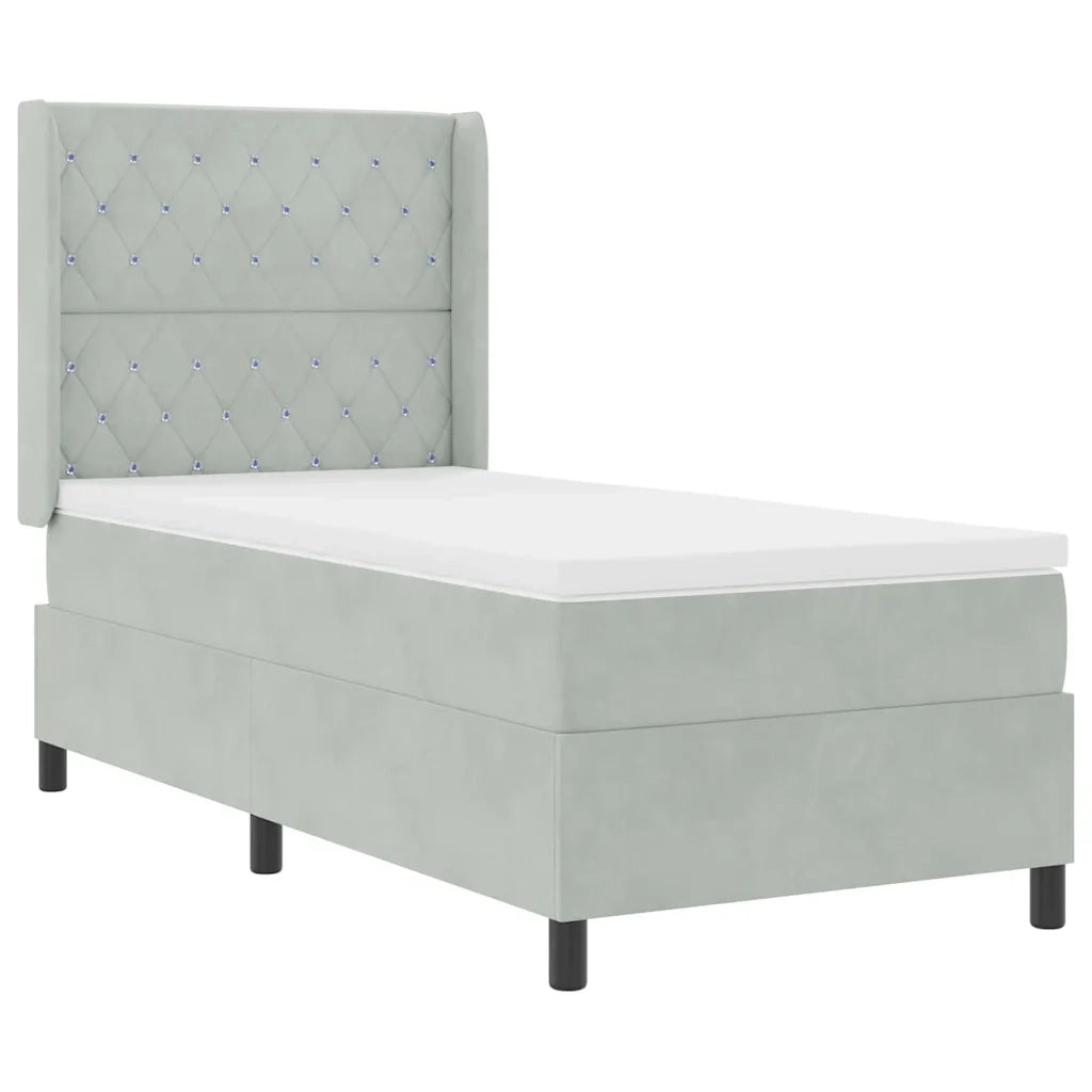 Letto a molle con materasso Grigio chiaro 100 x 200 cm Velluto 3343802